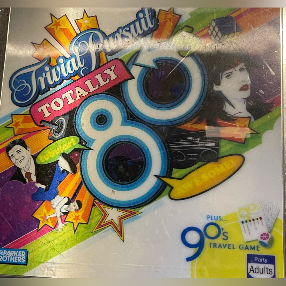 Totally 80s Trivial Pursuit Parker, Bro. plus 90s travel game in TIN NEW, SEALED